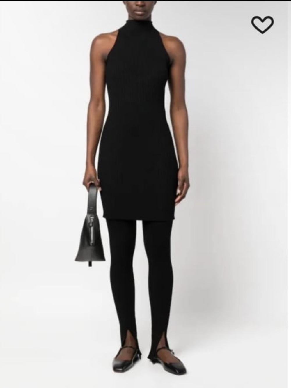 (S) AERON Front-slit Ribbed Knit Leggings Black Viscose Pull-on High Rise Small